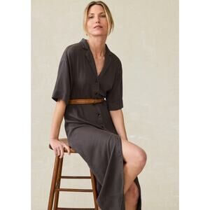 Faherty Topanga Drape Shirtdress Tencel Linen Blend Washed Black Small